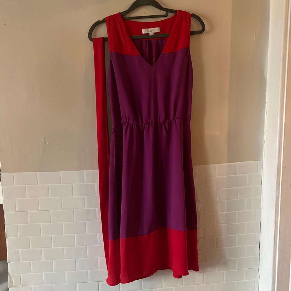 Ann Taylor Loft color block tank dress pink/orange size 0 EUC